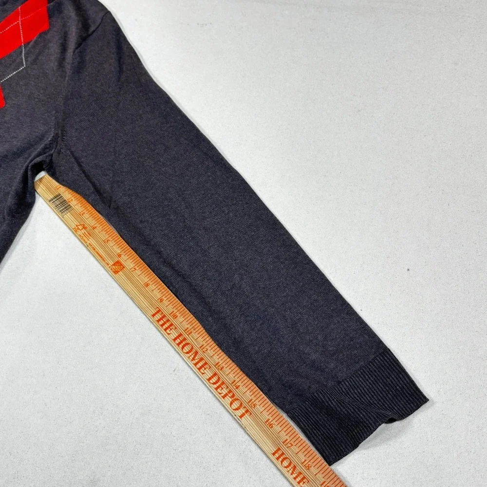 Banana Republic Mens Argyle V Neck Sweater Gray Red Silk Cashmere XL 1375